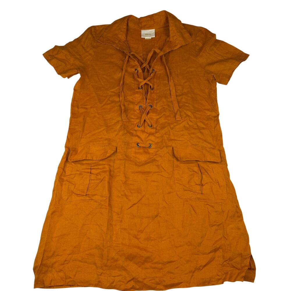 Maeve Linen Lace-Up Shirt Dress Size 8